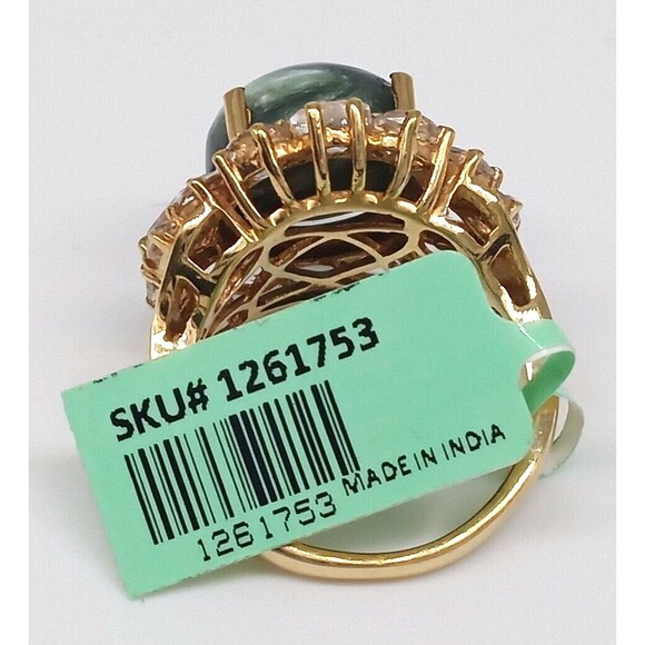 Karis Green Seraphinite Gemstone Ring Size 7 Gold Tone G&B Made In India NWT - Picture 10 of 14